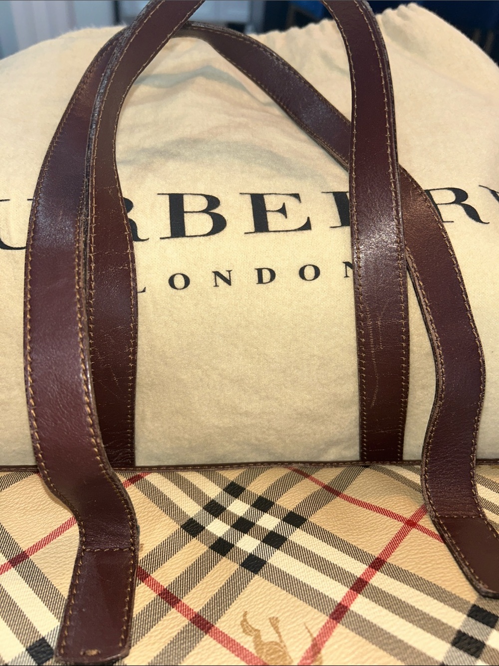 Burberry Tote Bag with Brown Trim - Picture 10 of 16
